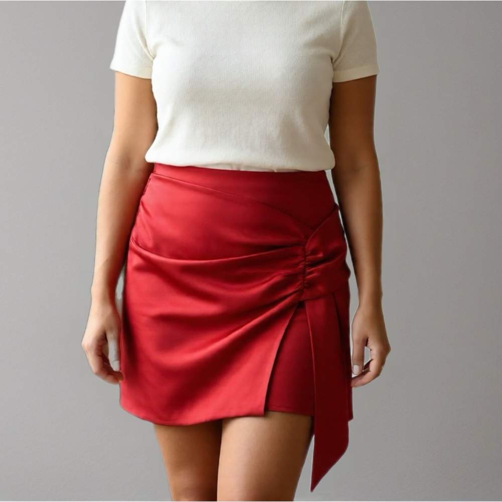NWT Dynamite Satin Red Drapped Women's Mini Skirt